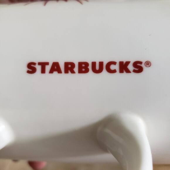 2014 Pair of 12 oz Starbucks Mugs White Red Burst Collectors coffee Mugs - Picture 8 of 10